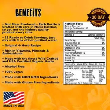 Essiac Tea, 32 Ounce Extract | Immune System, Liver and Lymphatic Support | Based on Original Recipe and Made in the USA | Certified Organic and Wild Crafted Herbs | No Alcohol and Easy Preparation