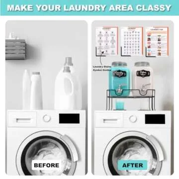 AMEY Liquid Laundry Detergent Dispenser - Two 1 Gallon Glass Laundry Containers for Soap, Fabric Softener- Decorative Laundry Room organization-22 Stickers-Stand-3 Wall Decals-Drip Mats-Spout-Silver