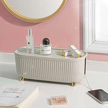 Homebliss Cable Management Box - Cord Organizer Box 13.7 * 5.9 * 5.3in -Insulated Cable Storage Box for TV, Computer, Laptop Power Strips -Fashionable Power Strip Box for Home, Office - Light Beige