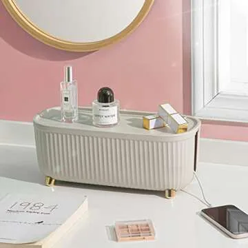 Homebliss Cable Management Box - Cord Organizer Box 13.7 * 5.9 * 5.3in -Insulated Cable Storage Box for TV, Computer, Laptop Power Strips -Fashionable Power Strip Box for Home, Office - Light Beige