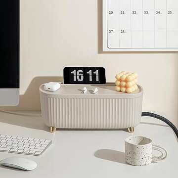 Homebliss Cable Management Box - Cord Organizer Box 13.7 * 5.9 * 5.3in -Insulated Cable Storage Box for TV, Computer, Laptop Power Strips -Fashionable Power Strip Box for Home, Office - Light Beige