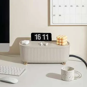 Homebliss Cable Management Box - Cord Organizer Box 13.7 * 5.9 * 5.3in -Insulated Cable Storage Box for TV, Computer, Laptop Power Strips -Fashionable Power Strip Box for Home, Office - Light Beige