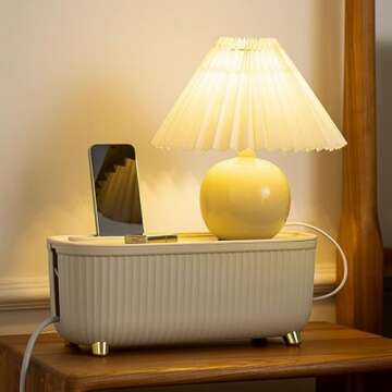 Homebliss Cable Management Box - Cord Organizer Box 13.7 * 5.9 * 5.3in -Insulated Cable Storage Box for TV, Computer, Laptop Power Strips -Fashionable Power Strip Box for Home, Office - Light Beige