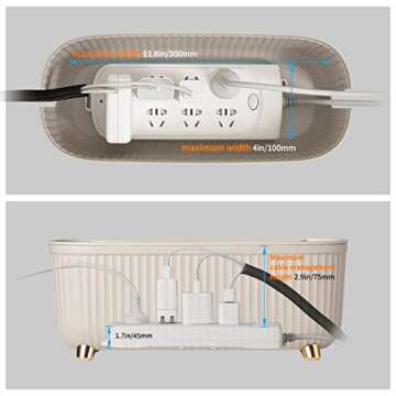 Homebliss Cable Management Box - Cord Organizer Box 13.7 * 5.9 * 5.3in -Insulated Cable Storage Box for TV, Computer, Laptop Power Strips -Fashionable Power Strip Box for Home, Office - Light Beige