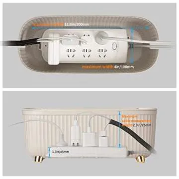 Homebliss Cable Management Box - Cord Organizer Box 13.7 * 5.9 * 5.3in -Insulated Cable Storage Box for TV, Computer, Laptop Power Strips -Fashionable Power Strip Box for Home, Office - Light Beige