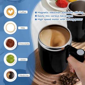 Self Stirring Mug,Rechargeable Auto Magnetic Stirring Coffee Cup,Black Stainless Steel Waterproof Automatic Mixing Mug for Milk and Cocoa in Office Kitchen Travel,14 oz Coffee Mug