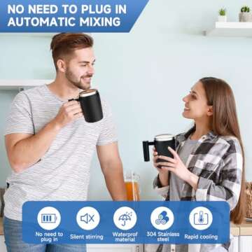 Self Stirring Mug,Rechargeable Auto Magnetic Stirring Coffee Cup,Black Stainless Steel Waterproof Automatic Mixing Mug for Milk and Cocoa in Office Kitchen Travel,14 oz Coffee Mug