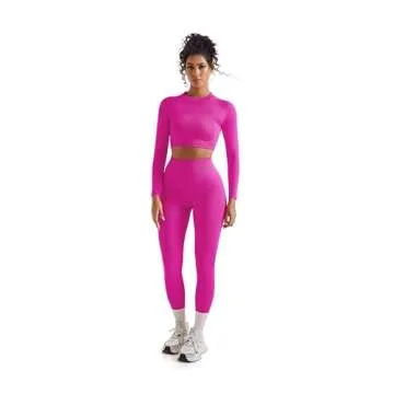 SUUKSESS Women 2 Piece Workout Sets Hidden Scrunch Butt Lifting Seamless Leggings Long Sleeve Yoga Crop Tops High Waisted Yoga Pants (Pink, S)