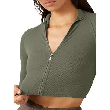 LASLULU Womens Zip Up Crop Top for Stylish Workouts