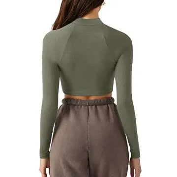 LASLULU Womens Zip Up Crop Top for Stylish Workouts