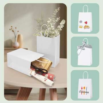MESHA Paper Gift Bags 5.25x3.75x8 50Pcs White Paper Bags for Small Business,Small Paper Gift Bags with Handles Bulk,Birthday Wedding Party Favor Bags