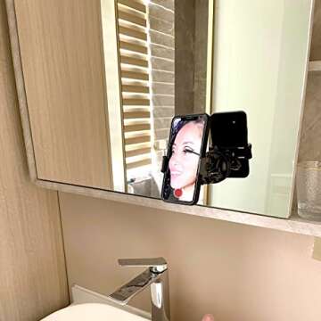 Universal Mirror Shower Phone Holder, Multi-Directional Dual 360 Degree Rotating Suction Cup Phone W...