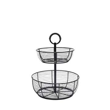 Gourmet Basics 3-Tier Antique Black Metal Floor Basket for Home Storage