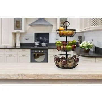 Gourmet Basics 3-Tier Metal Storage Basket - Antique Black