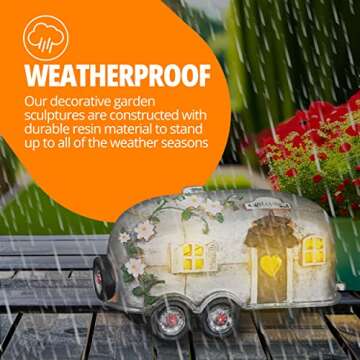 Exhart Solar Vintage Camping Trailer Garden Statue