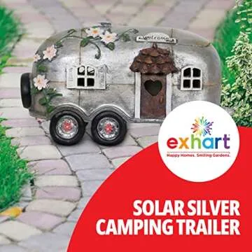 Exhart Solar Vintage Camping Trailer Garden Statue