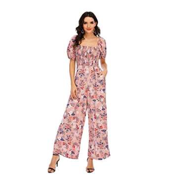 Love Welove Fashion Spring Jumpsuits for Women 2025 Floral Dressy Casual Loose Smocked Short Sleeve One Piece Romper Outfits