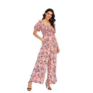 Love Welove Fashion Spring Jumpsuits for Women 2025 Floral Dressy Casual Loose Smocked Short Sleeve One Piece Romper Outfits