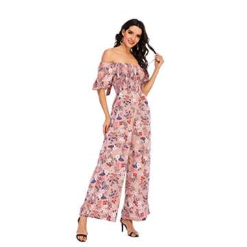 Love Welove Fashion Spring Jumpsuits for Women 2025 Floral Dressy Casual Loose Smocked Short Sleeve One Piece Romper Outfits