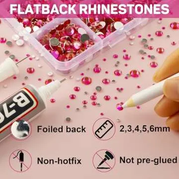20100Pcs Hot Pink Rhinestones with Glue for Crafts