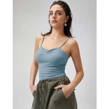 LOMON Women's Sleeveless Adjustable Spaghetti Strap Ash Blue Crop top Sweetheart Neck Trendy Tank Top Summer S
