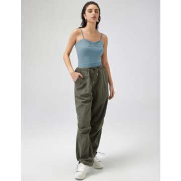 LOMON Women's Sleeveless Adjustable Spaghetti Strap Ash Blue Crop top Sweetheart Neck Trendy Tank Top Summer S