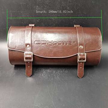 CDHPOWER Bicycle Saddle Seat Tail Back Bag - Cow Leather Handlebar Storage Tool Pouch Bike Front Uti...