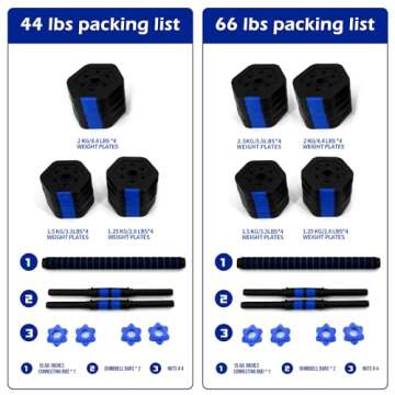 VIVITORY Adjustable Dumbbell Set, Free Weights with Connector, Non-Rolling 44-66 lb Hex Dumbbells for Home Gym, Cement Mixture (44 lbs)