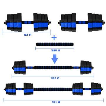 VIVITORY Adjustable Dumbbell Set, Free Weights with Connector, Non-Rolling 44-66 lb Hex Dumbbells for Home Gym, Cement Mixture (44 lbs)