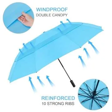 G4Free 54 Inch Large Compact Inverted Golf Umbrella Windproof 10 Ribs Reverse Travel Umbrella for Rain Double Canopy Vented Automatic Open Close (Sky Blue)