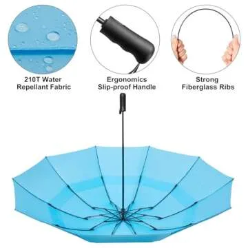 G4Free 54 Inch Large Compact Inverted Golf Umbrella Windproof 10 Ribs Reverse Travel Umbrella for Rain Double Canopy Vented Automatic Open Close (Sky Blue)