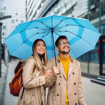 G4Free 54 Inch Large Compact Inverted Golf Umbrella Windproof 10 Ribs Reverse Travel Umbrella for Rain Double Canopy Vented Automatic Open Close (Sky Blue)