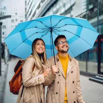 G4Free 54 Inch Large Compact Inverted Golf Umbrella Windproof 10 Ribs Reverse Travel Umbrella for Rain Double Canopy Vented Automatic Open Close (Sky Blue)