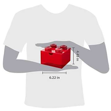 Room Copenhagen LEGO Storage Brick 4 Desk Drawer, 4-Stud Stackable Tabletop Storage Box, 6.2 x 6.2 x 4.4 In, Red