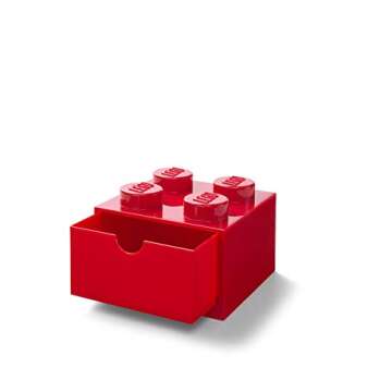 Room Copenhagen LEGO Storage Brick 4 Desk Drawer, 4-Stud Stackable Tabletop Storage Box, 6.2 x 6.2 x 4.4 In, Red