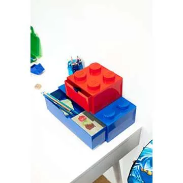 Room Copenhagen LEGO Storage Brick 4 Desk Drawer, 4-Stud Stackable Tabletop Storage Box, 6.2 x 6.2 x 4.4 In, Red