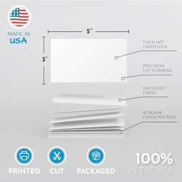 Home Advantage 3x5 Blank Index Cards - Our 50 Pack of Blank Note Cards Use Heavy Duty Cardstock to Make Them Bleed Proof - These Plain Index Cards Make Great Greeting Cards, Recipe Cards & Flash Cards