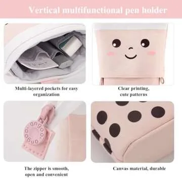 Cute Standing Pencil Case for Kids, Pop Up Pencil Box Makeup Pouch, Christmas Gift Kids Corduroy Pen Holder Organizer Cosmetics Bag, Kawaii Stationary (Pink)