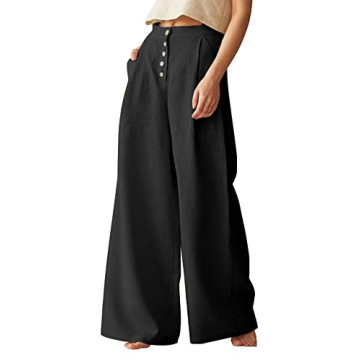 chouyatou Women's Summer High Waisted Cotton Linen Palazzo Wide Leg Casual Pants with Pockets (Large...