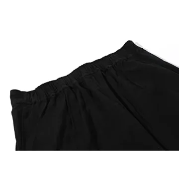 chouyatou Women's Summer High Waisted Cotton Linen Palazzo Wide Leg Casual Pants with Pockets (Large, Black)