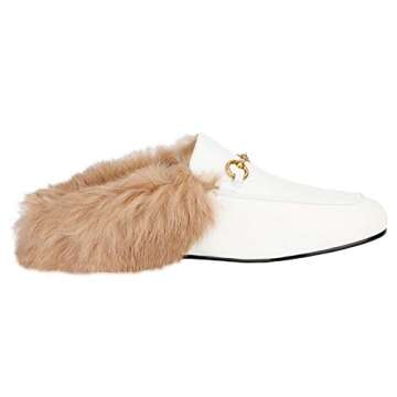 Fur Mules for Women Leather Low Heel Loafers Pointed Toe Rabbit Furny Mule Flats Backless Slides