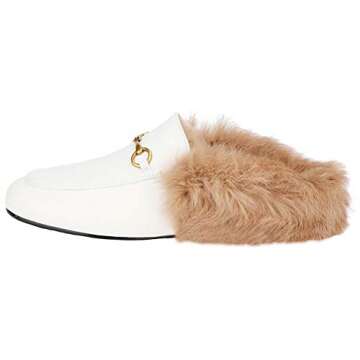 Fur Mules for Women Leather Low Heel Loafers Pointed Toe Rabbit Furny Mule Flats Backless Slides
