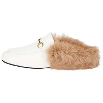 Fur Mules for Women Leather Low Heel Loafers Pointed Toe Rabbit Furny Mule Flats Backless Slides