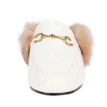 Fur Mules for Women Leather Low Heel Loafers Pointed Toe Rabbit Furny Mule Flats Backless Slides