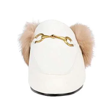 Fur Mules for Women Leather Low Heel Loafers Pointed Toe Rabbit Furny Mule Flats Backless Slides