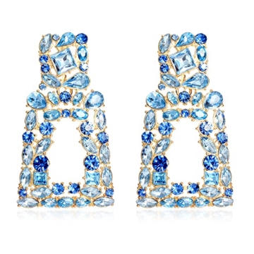 KELMALL Elegant Rhinestone Rectangle Dangle Earrings for Women - Sparkly Crystal Geometric Drop Stat...