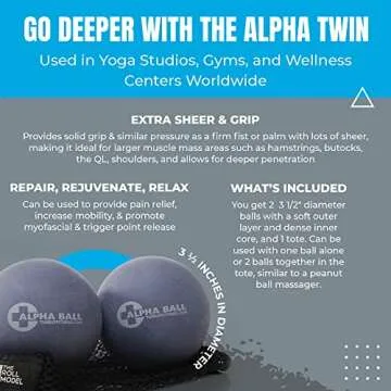 Tune Up Fitness – Alpha Twin Set in Tote | Larger Sized Yoga Massage Therapy Balls | Trigger Point Ball, Myofascial Release and Pain Relief for Upper & Lower Back, IT Band, QL, Hamstrings, Glutes