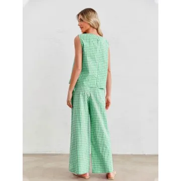 Tankaneo Women's Summer Gingham 2 Piece Set Comfortable Outfit