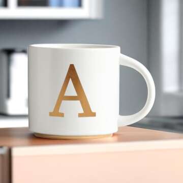 COLLECTIVE HOME - Elegant Monogram Ceramic Mugs with Gold Plating, Perfect Gift Boxed Coffee Cups