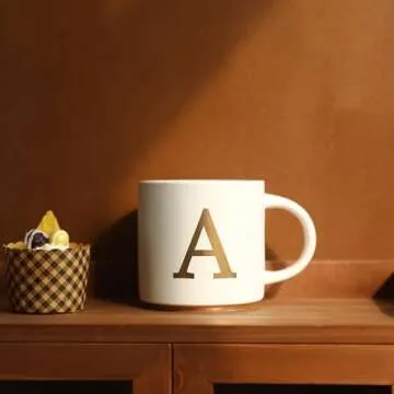 Elegant Monogram Ceramic Mugs - 15oz Gold Initial Cups